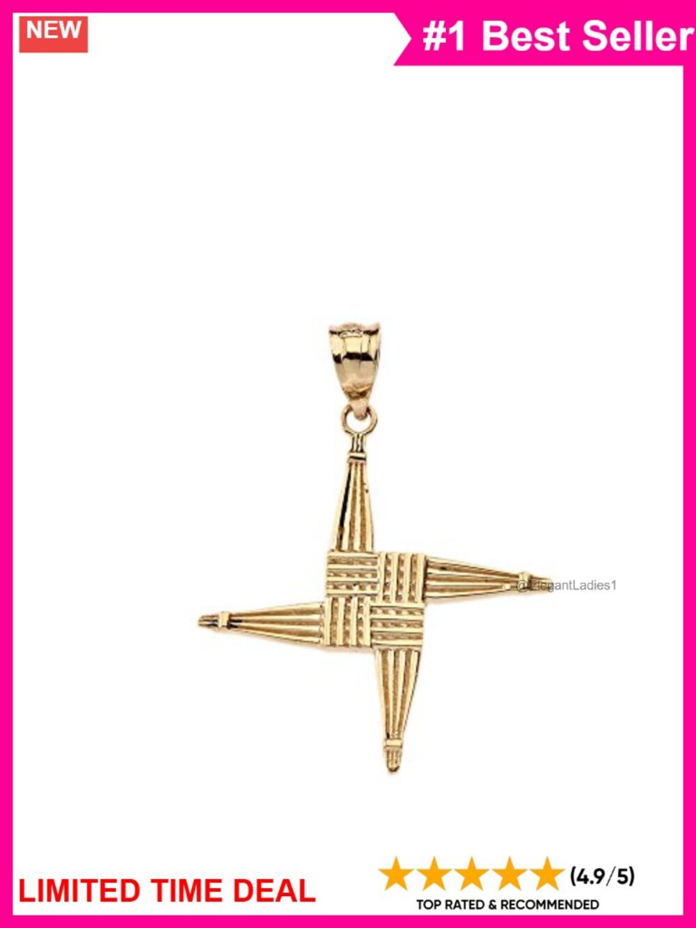 Solid 10k Yellow Gold Claddagh St. Brigid Cross Pendant Necklace